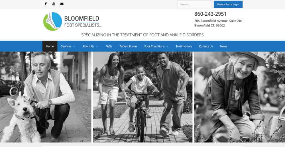 CT web design. Homepage of Bloomfield Foot Specialists website.